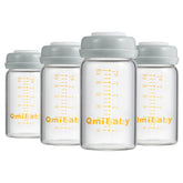 Qmibaby glass breastmilk bottles 180ml four-pack—clear, shatter-resistant borosilicate glass