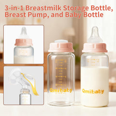 Qmibaby natural glass bottle 150ml ml measurements visible for precise tracking