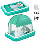 Qmioti toddler travel bed with tent assembled for a cozy indoor nap