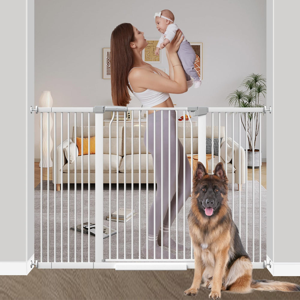 Qonimm 40.55-inch extra tall gate with walk-through door, ideal for tall toddlers and large dogs.