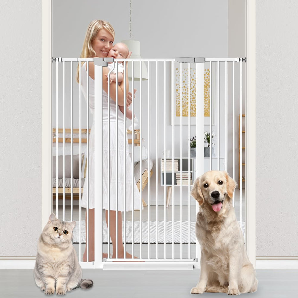 Qonimm 51.18 extra tall gate front view for doorway safety and large-dog containment.