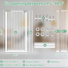 Qonimm 51.18 extra tall gate wide-width adjustment demonstrates versatile doorway fit.