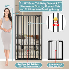 Qonimm dog gate on stairs showing doorway containment for safety.
