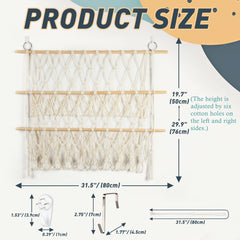 Qoroos boho macrame toy hammock setup highlights stylish room decor.