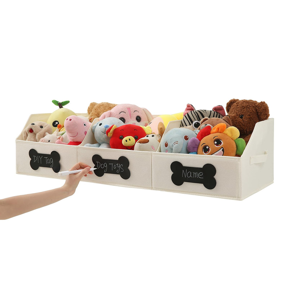 Qozary dog toy basket front view keeps toys organized and easy for pups to access