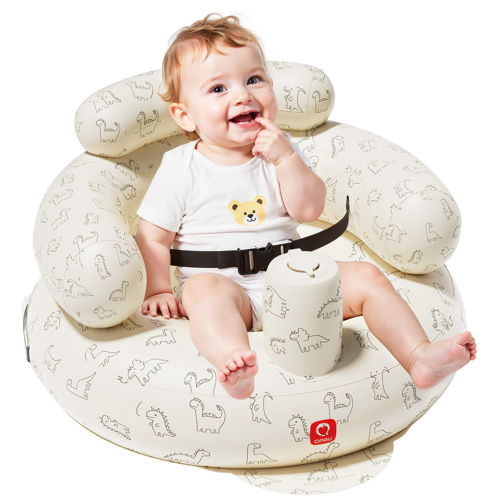 QPAU inflatable baby seat with built-in pump enables quick setup on the go.