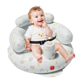 QPAU inflatable baby seat setup demonstrates quick inflation for travel-ready feeding.
