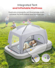 QPAU inflatable bed with tent featuring mosquito netting for safe outdoor camping