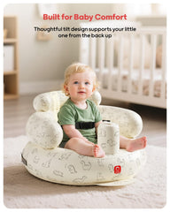 QPAU inflatable seat with ergonomic backrest supports comfortable sitting.
