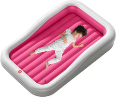 QPAU inflatable toddler travel bed with 3-sided bumpers for safe hotel sleeps.