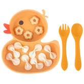 Qshare blue duck suction plate with secure grip for mess-free meals