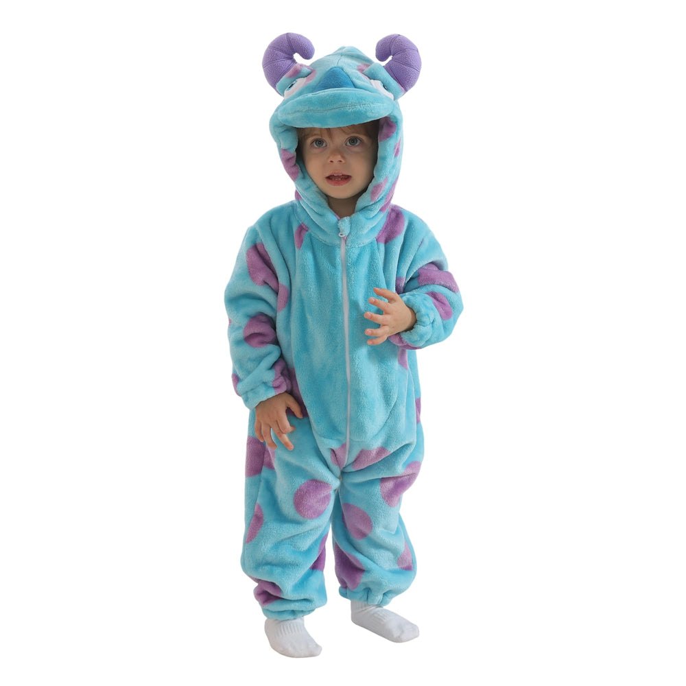 QSTYLE unisex baby flannel romper with hooded animal design for cute toddler costume