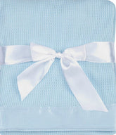 Quadow blue blanket front view shows oversized warmth for naps and cuddles.
