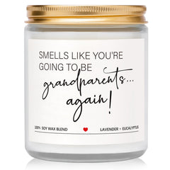 Quaintir lavender-pregnancy-announcement-candle close-up with printed message for grandparents to share news