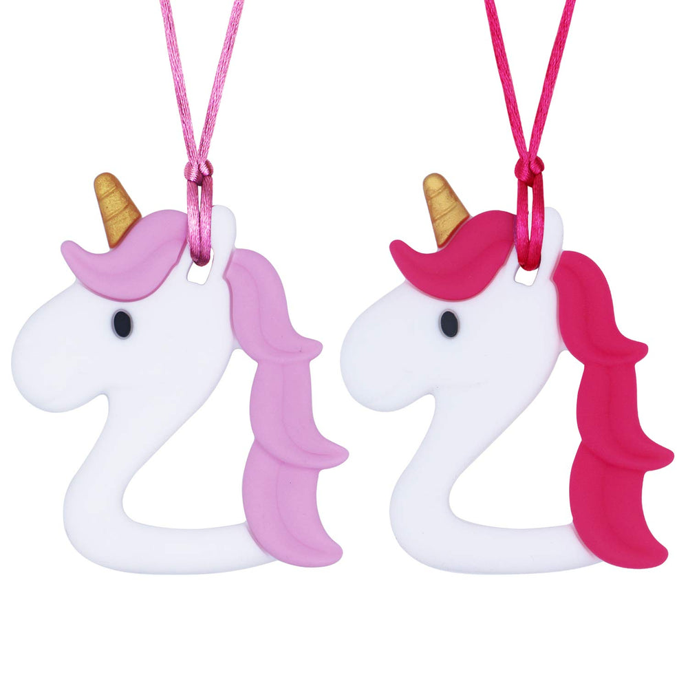 QUALEAP AMBER unicorn chew necklace closeup promotes calm focus during sensory play