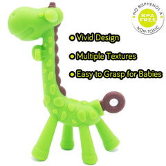 qualeap teether giraffe green provides soft silicone relief and play