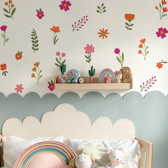QUCHENG Boho wall stickers flowers pattern create soft, welcoming kid-friendly ambiance