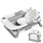 QueenFul collapsible baby bathtub folded for compact storage and travel convenience.