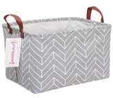 QUEENLALA rectangular laundry hamper close-up showing durable polyester-linen blend with waterproof coating