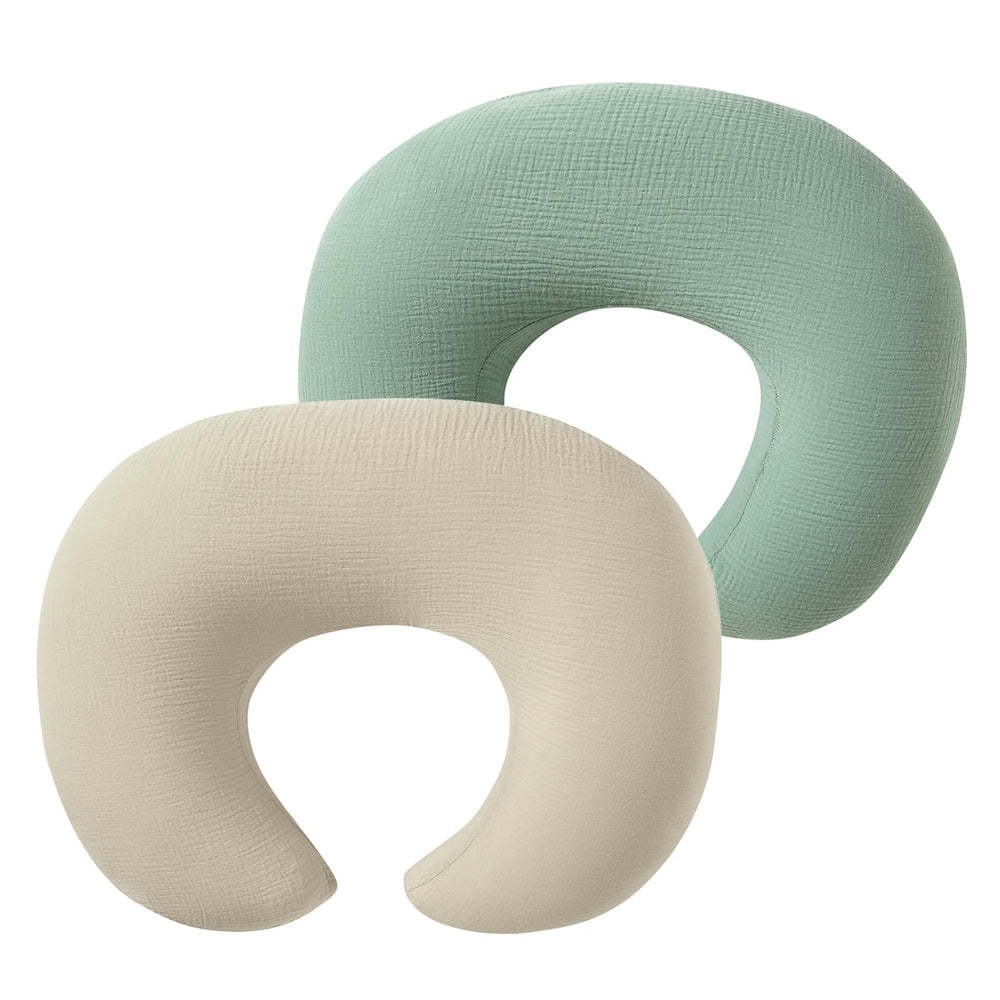 QUENESS Muslin nursing pillow cover showing soft fabric close-up for baby-friendly comfort
