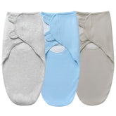 Queness baby swaddle blue front view, breathable cotton for cozy sleep.