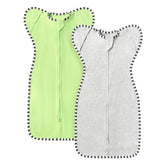 QUENESS Transition Swaddle 2-pack in light-green and light-grey offers cozy cotton comfort for newborn sleep
