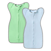 QUENESS transition swaddle blue-green pack shot shows breathable cotton for newborn comfort