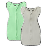 QUENNESS transition swaddle green grey pack shows soft cotton fabric for gentle newborn comfort.