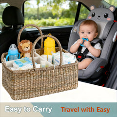 Quincry Premium Wicker Diaper Caddy divider detail showing cushioned cotton and bows for tidy zones