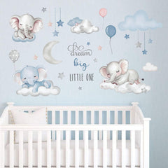Quinspir Dream Big elephant wall stickers on cloud transform kid's room into a cozy sleep space.