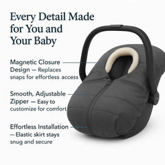 Quintriae elastic attachment secures a quick, snug fit over car seats.