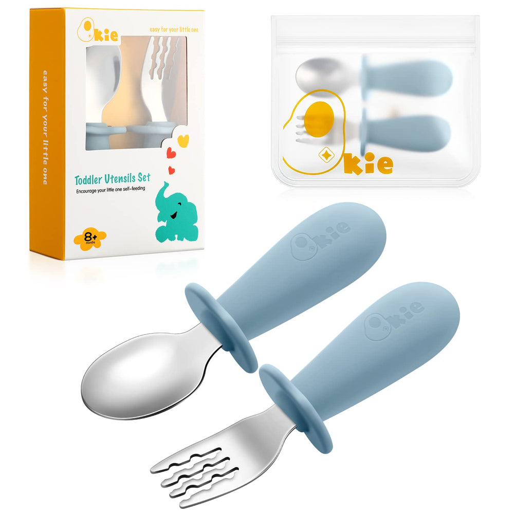 Qkie toddler utensils with anti-choke guard for safer feeding.