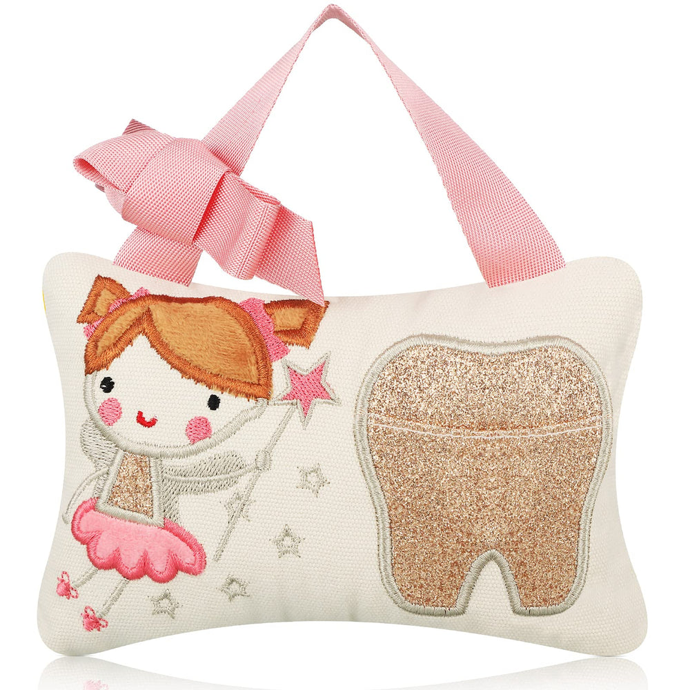 Qunclay tooth fairy pillow with pocket, cute embroidery for bedtime keepsakes.