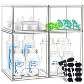 Qunland baby bottle organizer 4-pack shown as a clear, stackable set for tidy nursery storage.