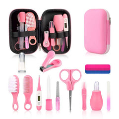Qunlions life 18-in-1 baby grooming kit in pink, compact for travel and daily care.