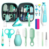 Qunlions Life baby grooming kit green case open for organized travel and easy access.