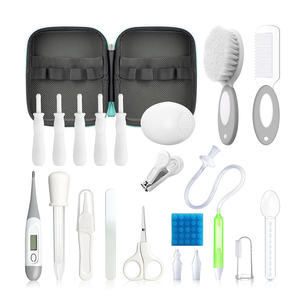 Qunlions life baby healthcare kit case in grey-white, portable grooming set for newborns