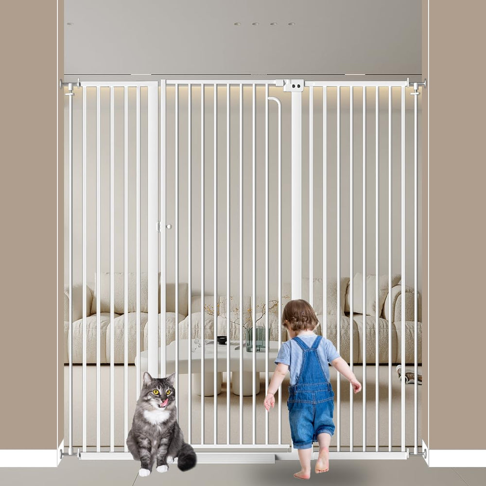 Qonimm 57-inch cat gate wide view offers a safe doorway barrier for pets and kids.