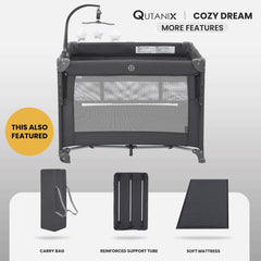 QUTANIX 3-tube-bassinet-frame: solid, stable support with 360° breathable mesh.