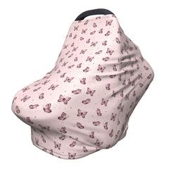 Qwalnely butterfly car seat canopy closeup showing breathable fabric for baby comfort
