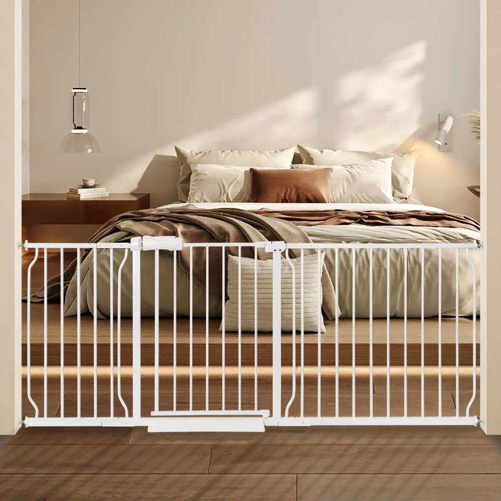 QwickNesty extra wide baby gate installed in a doorway for easy passage