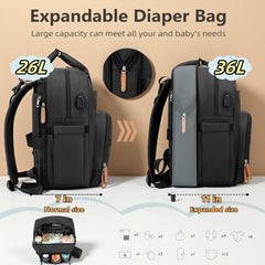 QWREOIA Expandable Diaper Bag Backpack interior organization shows 17 pockets for twins
