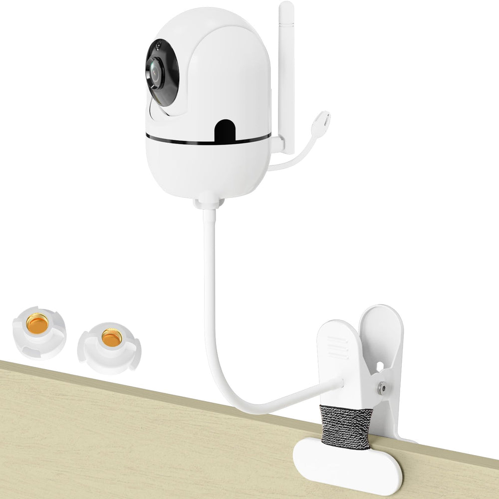 Qwwia baby monitor mount clip close-up showing sturdy crib attachment