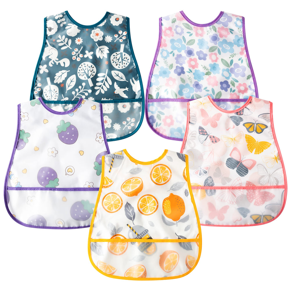 R HORSE 5Pcs Baby Bibs with crumb catcher pocket catching spills during meals