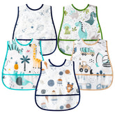 R HORSE baby bib with crumb catcher pocket catching messes at meals.