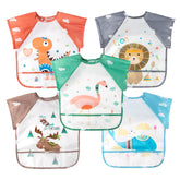 R HORSE bib set with dinosaur pattern keeps clothes clean during meals.