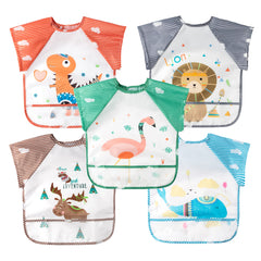 R HORSE bib set with dinosaur pattern keeps clothes clean during meals.