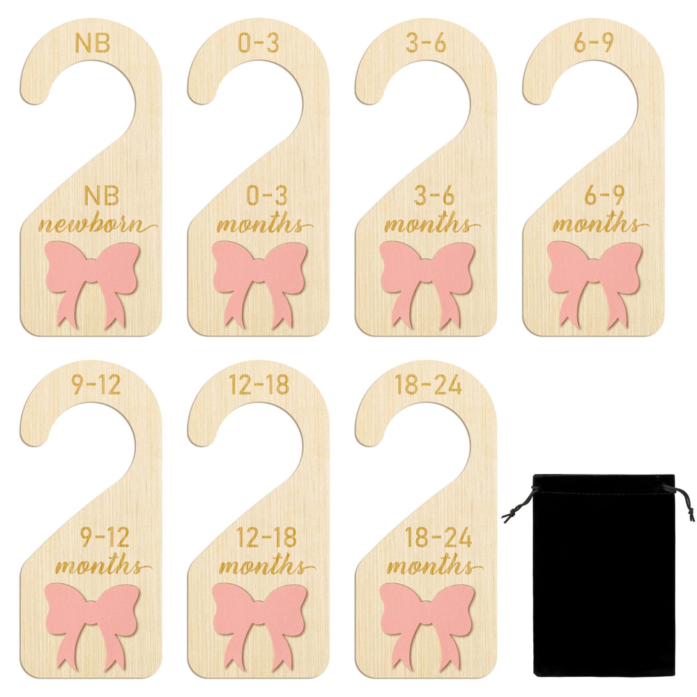 R HORSE wooden baby closet dividers with a 3D pink bow for easy newborn organization.