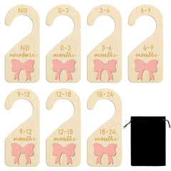 R HORSE wooden baby closet dividers with a 3D pink bow for easy newborn organization.