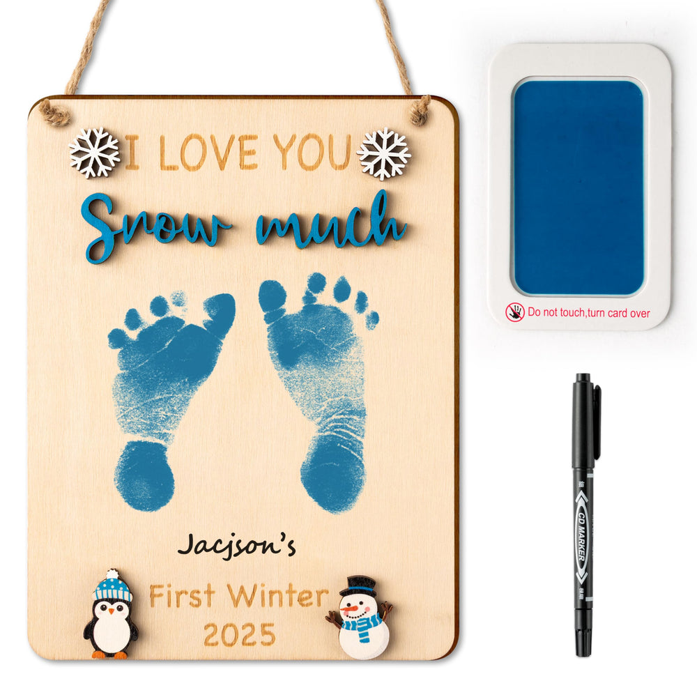 R HORSE baby's first winter sign front view for nursery keepsake and festive decor